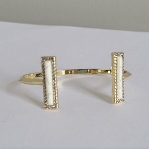 House of Harlow 1960 Gold Tone Boho Luxury Howlite Gemstone Open Cuff Bracelet